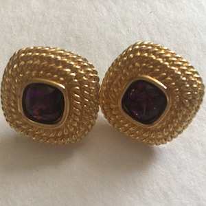 Swarovski,Logo Swan Vintage Earring’s.Gold plated, rhinestones Swarovski purple crystal.