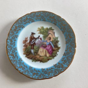 Vintage Collectible Limoges Castel France Decorative Porcelain Saucer.Fragonard Love StoryCourting Couples.