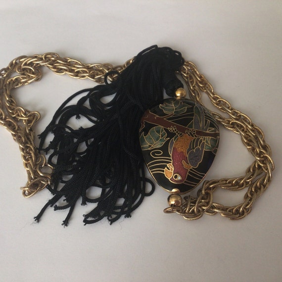 Vintage Cloisonné Enamel Parrot Necklace.Unmarked… - image 3