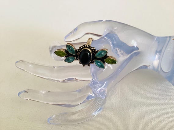 Statement Ring 925 Sterling Silver Black Onyx,Blu… - image 3