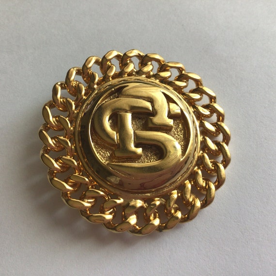 Chanel Vintage Classic Gold Plated CC Silver Crystal Brooch