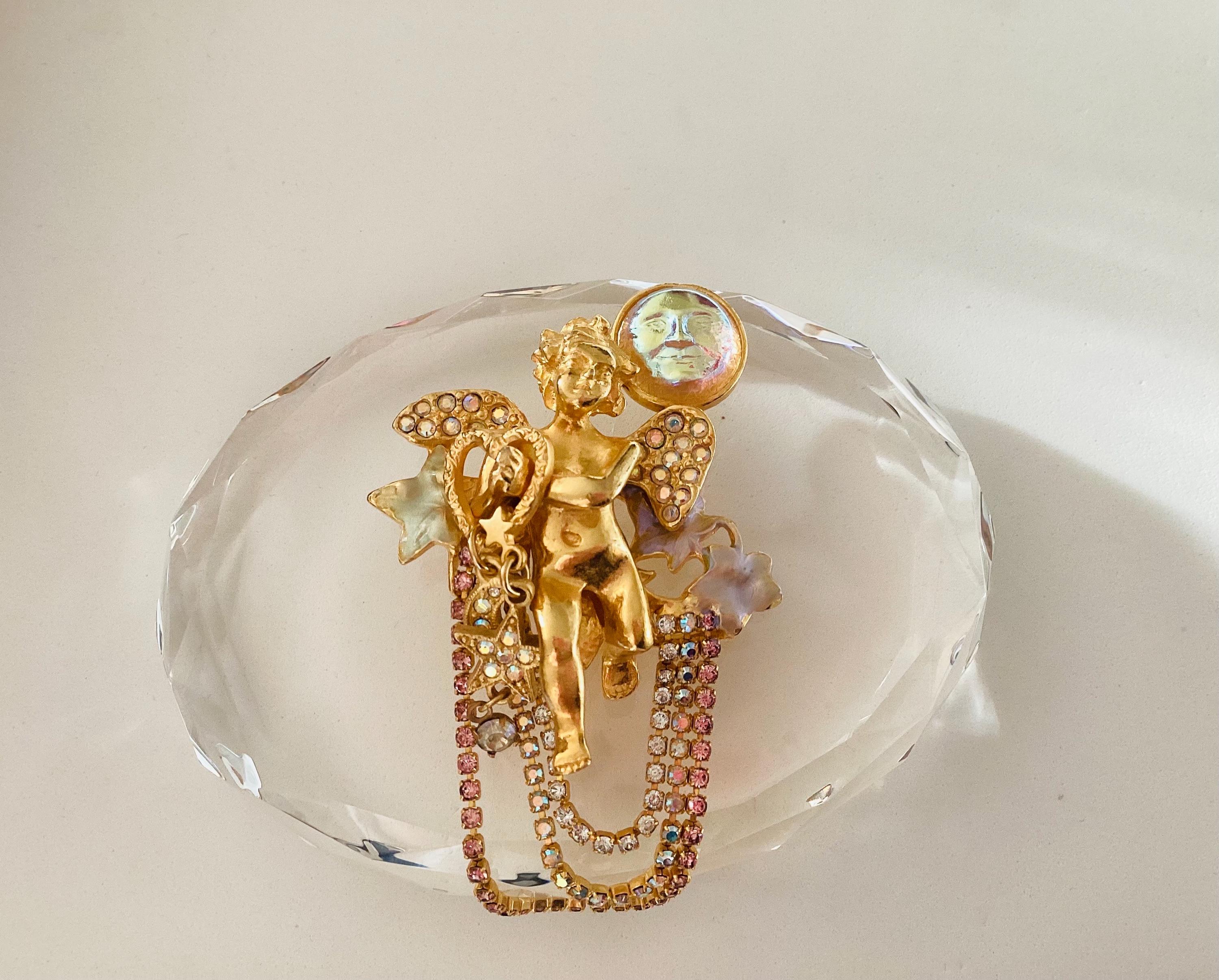 Acapella Gold: Pillars of Faith(中古品) Vintage 1980's Kirk's Folly Gold Plated Crystal Enamel Cupid