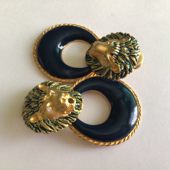 Vintage Lion Head Face Door Knocker Earrings Gold… - image 3