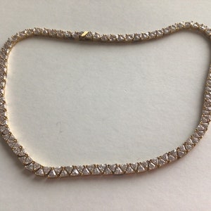 Suzanne Somers Trilliant Cut Cz Vintage Tennis Line Necklace.925 Silver gold plated.