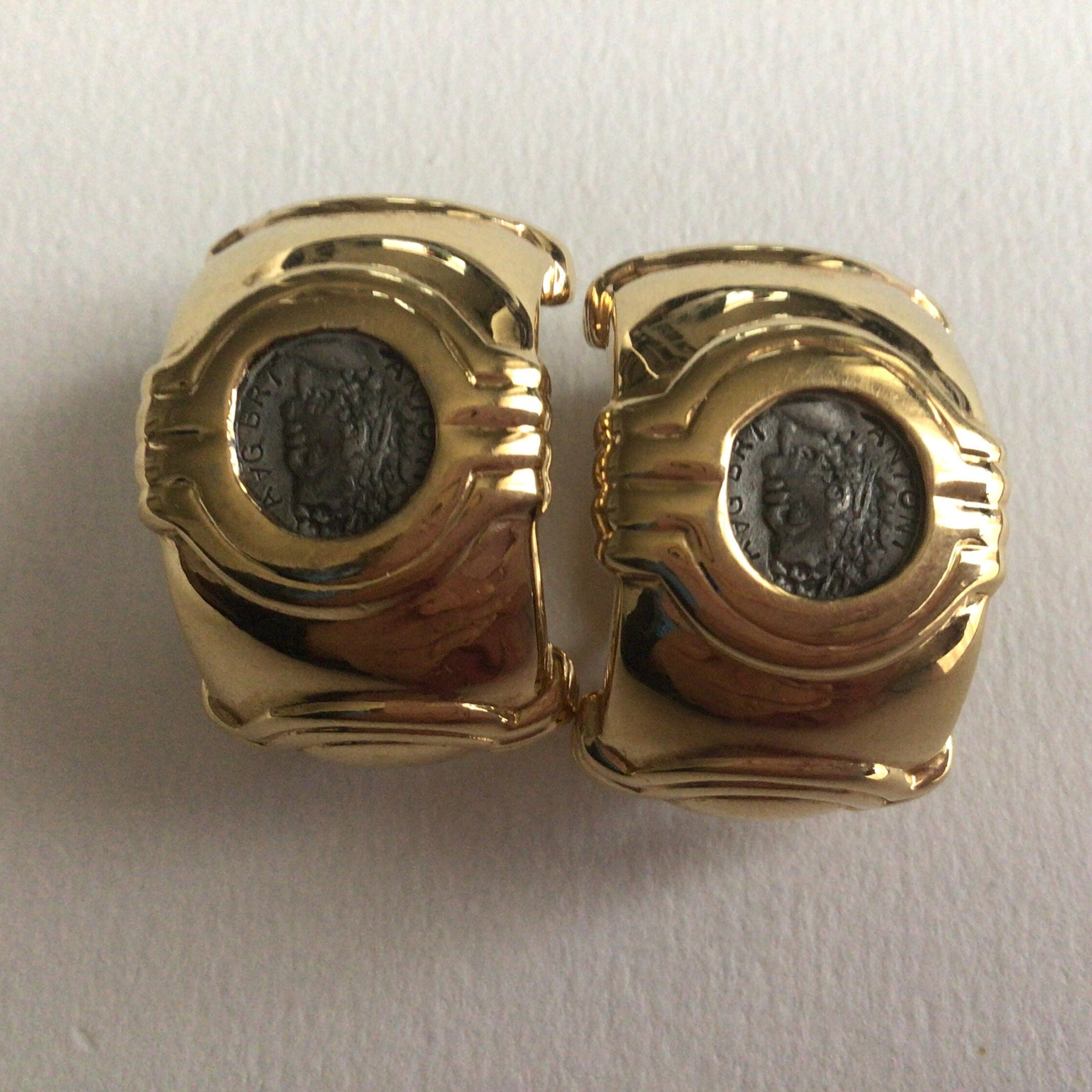 Vintage Carolee Gold Silver Tone Coin Designer Runway Clip on Earrings