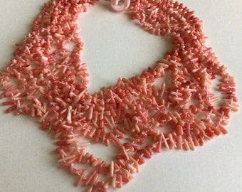 Vintage Angel Skin Coral Necklace: 8-Strand Statement Jewelry