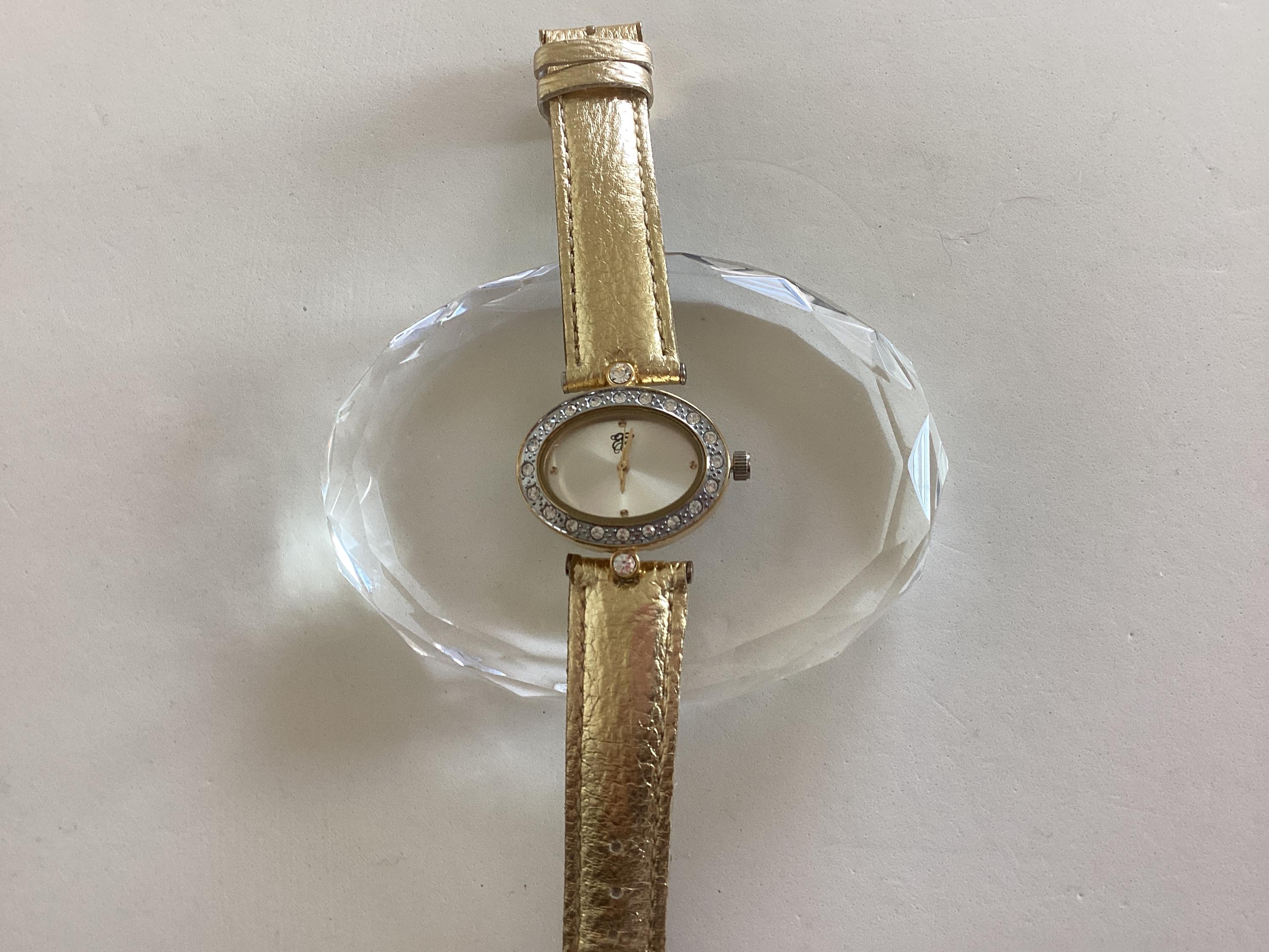 Vintage 90’s Red Hot Swarovski Crystal Wide Band Bracelet Watch Watch Swarovski Red in Gold plated - 31577379 main image 3