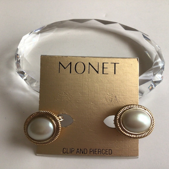 Monet Vintage Clip and Pierced Earrings.Gold tone… - image 1
