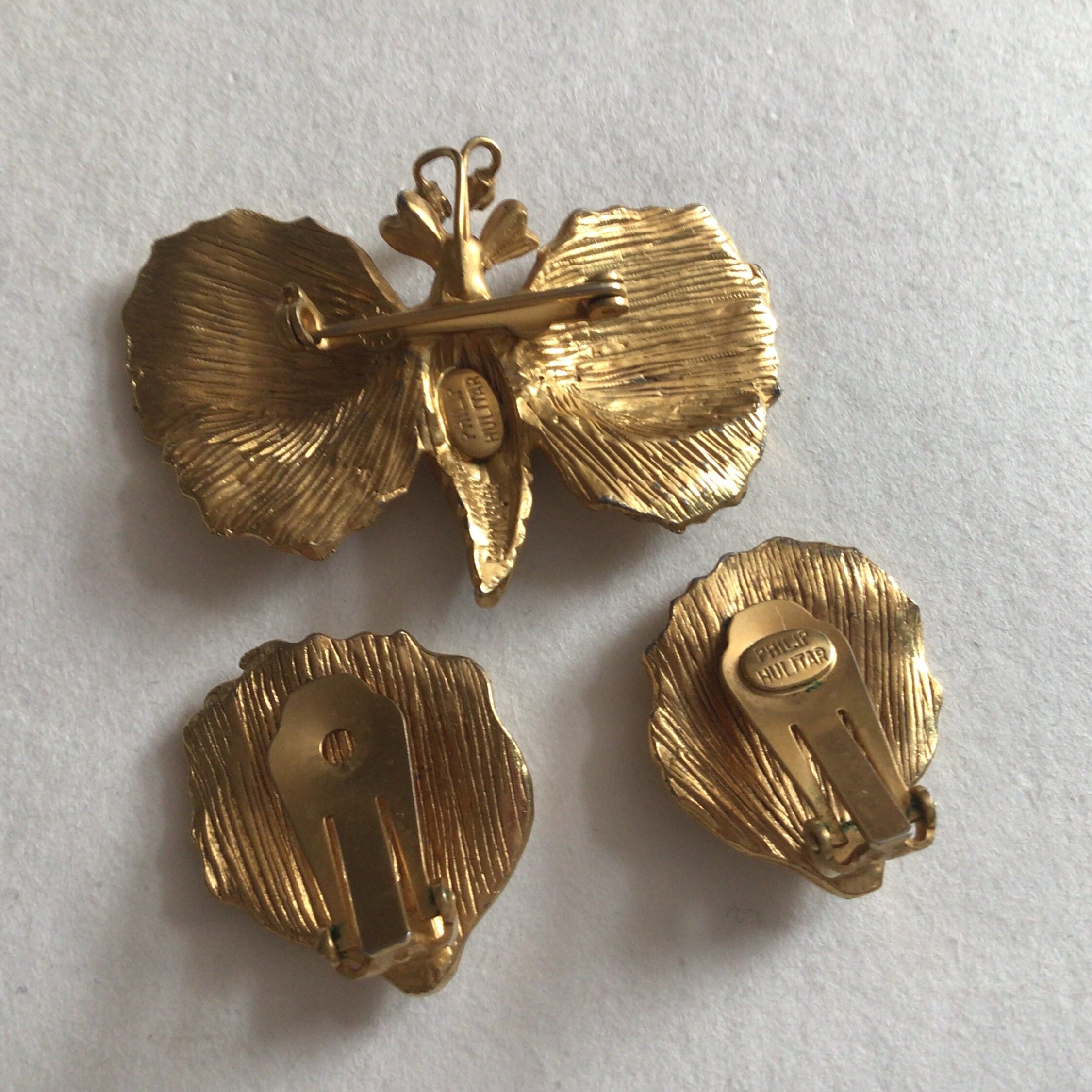 vintage Philip Hulitar butterfly mother pin brooch gold tone