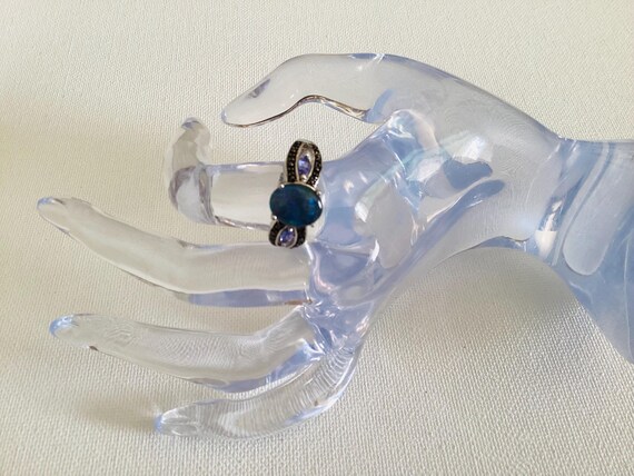 Terrie "The Triplet" Jr. ~ Sterling Silver Black Opal Triplet & Tanzanite Ring