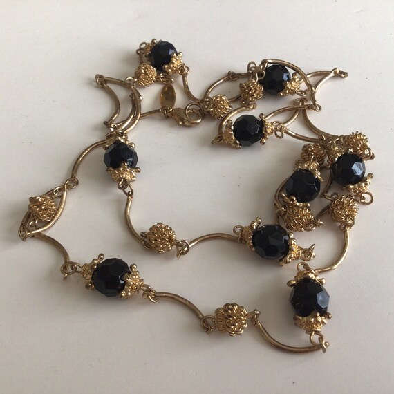 Long Vintage Avenue TM Gold plated Glass Necklace.