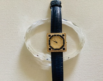 Vintage Adrienne Couture Watch: Square Face, Simulated Diamonds, Blue Sapphires
