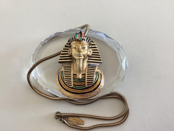 Vintage Egyptian Revival Eisenberg Pharaoh Enamel Necklace Pendant