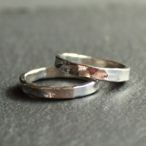 SUZU(錫) × SILVER【Narrow Plate Tin Ring】personalize gift　10 year anniversary gift for him　handmade jewelry ring　japan hammer　silver band ring