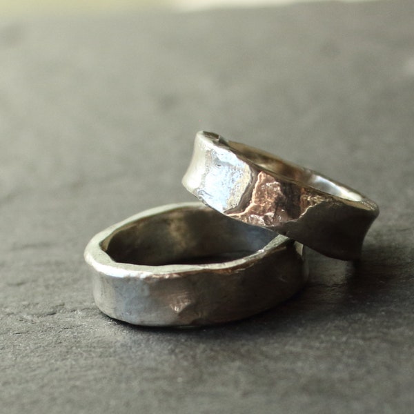 SUZU (Étain) × ARGENT [Plate Tin Ring] personnaliser cadeau 10 ans anniversaire cadeau pour lui bijoux faits à la main bague japon marteau bague en argent