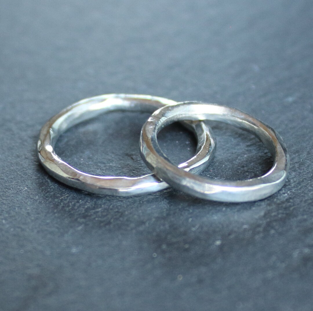 SUZU tin SILVER line Hammered Tin Ring Etsy