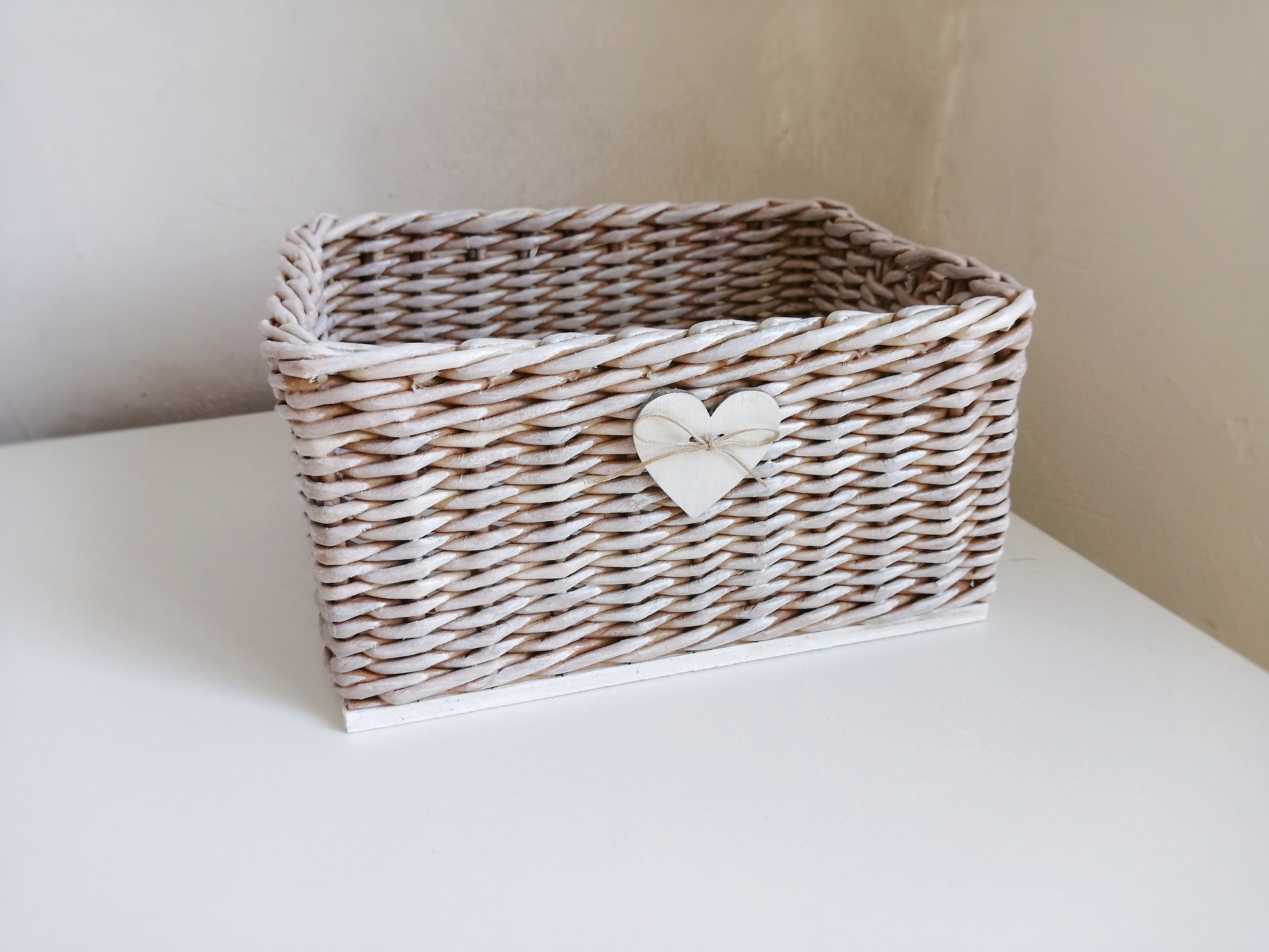 Wicker basket decorative box wicker storage box with plywood Etsy