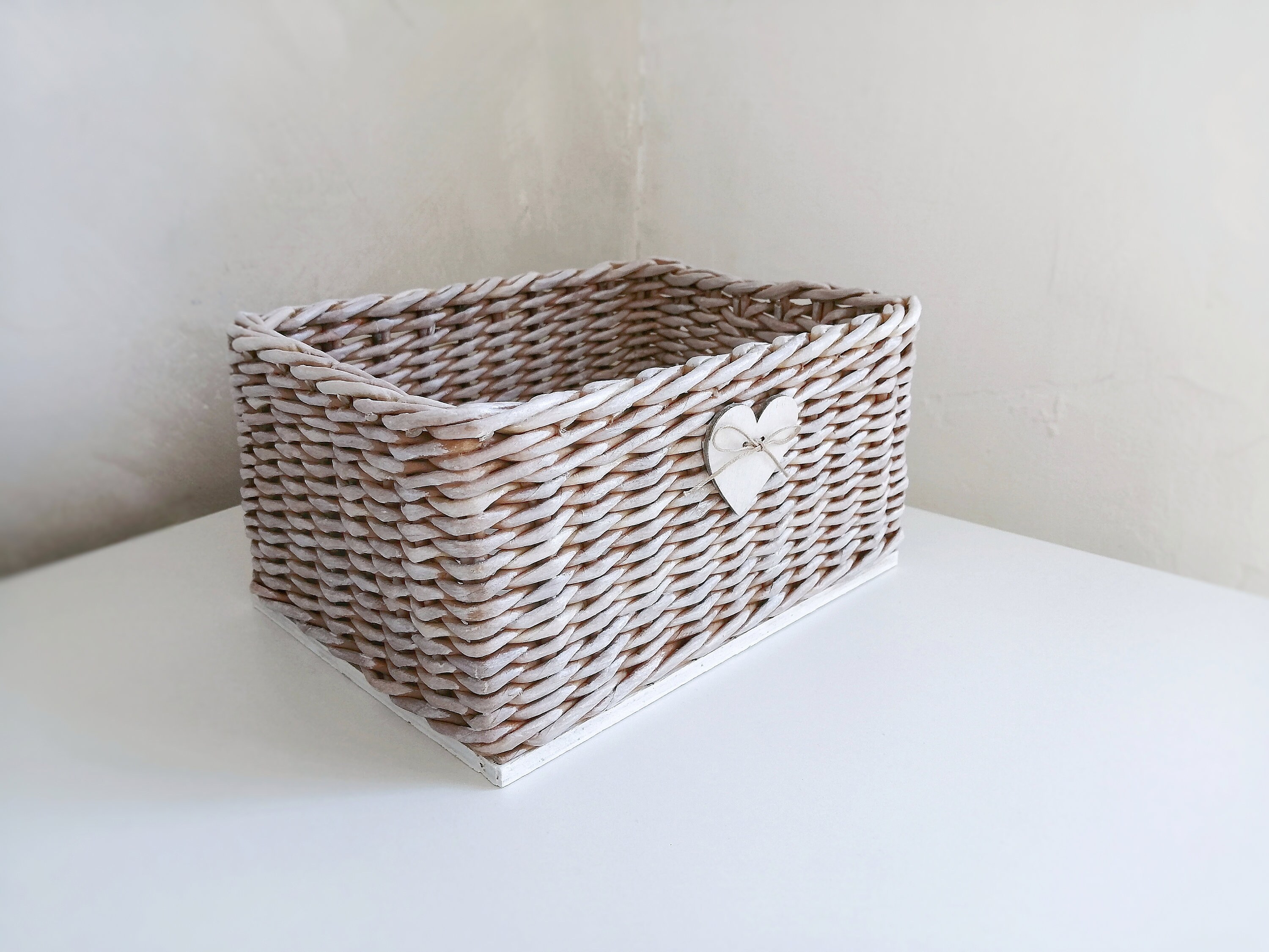 Wicker basket decorative box wicker storage box with plywood Etsy