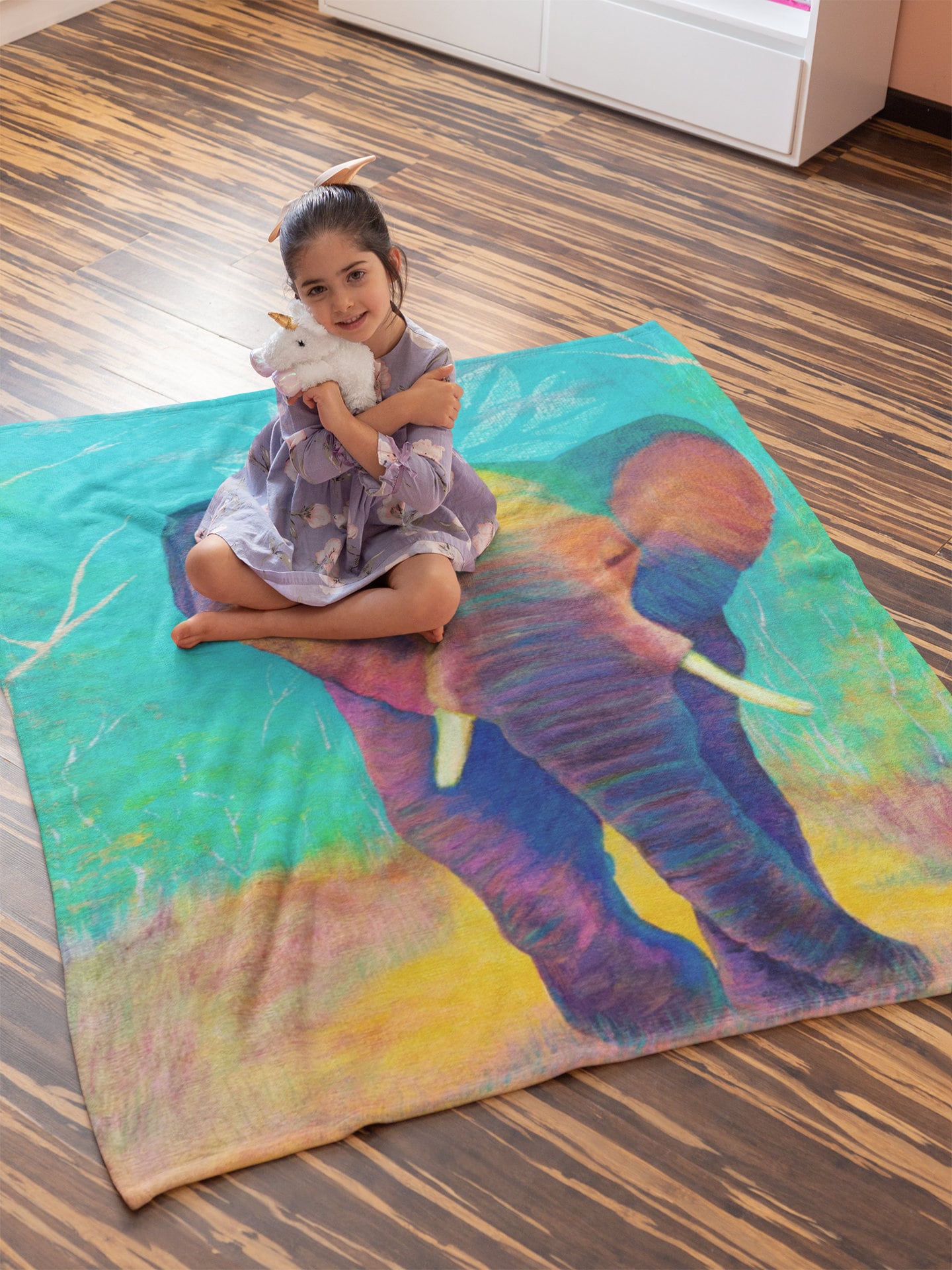 Elephant Velveteen Fleece Blanket, Elephant Blanket, Colorful Elephant