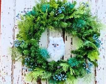 Woodlands Owl Wreath: Rustic Cedar & Juniper Berry Home Decor