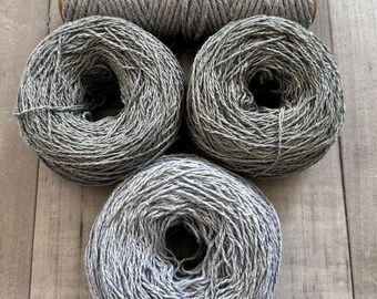 Stormy Grays fiber pack: wool yarn & cotton cord, multiple-ply yarn lot for Weaving, Knitting, Crochet, Crafts