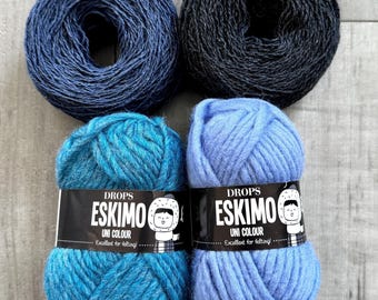 Blues fiber pack: wool yarn, single & multiple-ply yarn lot for Weaving, Knitting, Crochet, Crafts