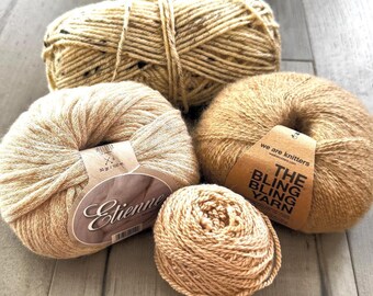 Beige fiber pack: lot of wool yarn, fabric yarn, We Are Knitters Bling Bling, Lion brand marbled yarn for Weaving, Knitting, Crochet, Crafts