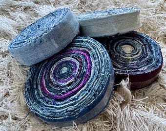 100gm Denim ribbon yarn Weaving Knitting Crochet Fiber crafts Jewelry 20 feet