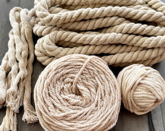 Fiber pack: Natural cotton cord, cotton string, wool yarn lot for Weaving, Knitting, Crochet, Crafts