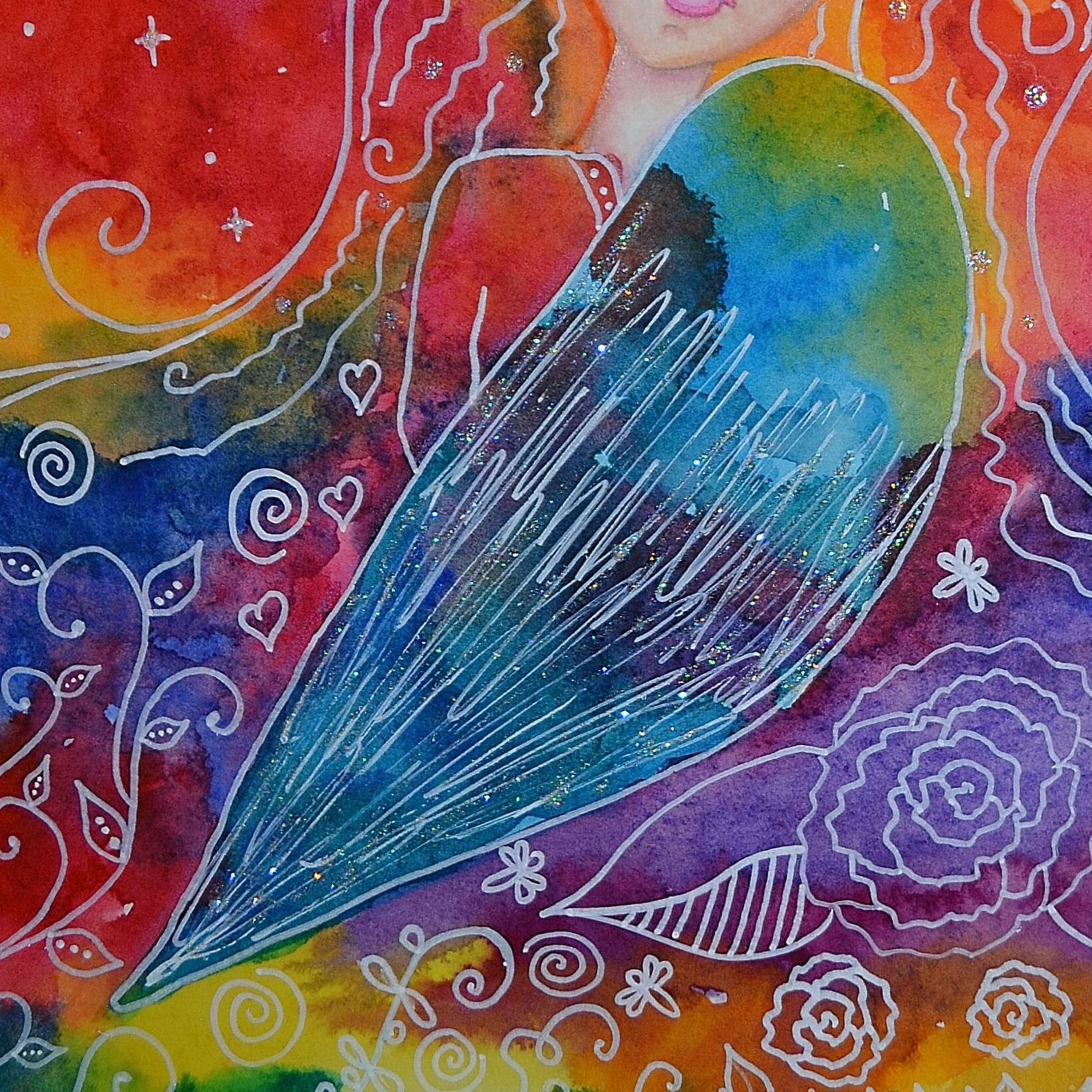 オリジナル天使の水彩画：カラフルなホームデコレーション、9 x 12