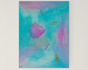 Colorful Abstract Painting: Textured Acrylic Art with Glitter Accent (9x12 inch)