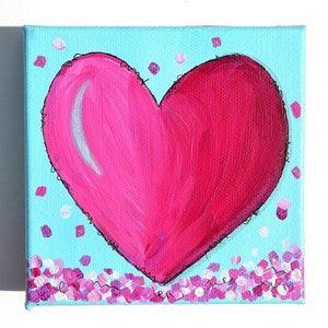 Pink Heart Confetti Painting: Whimsical Abstract Art, 4x4 Canvas