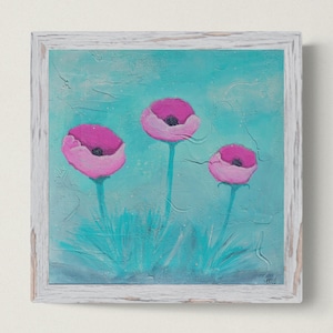 Original Floral Acrylic Painting: Pink Poppies on Textured Canvas