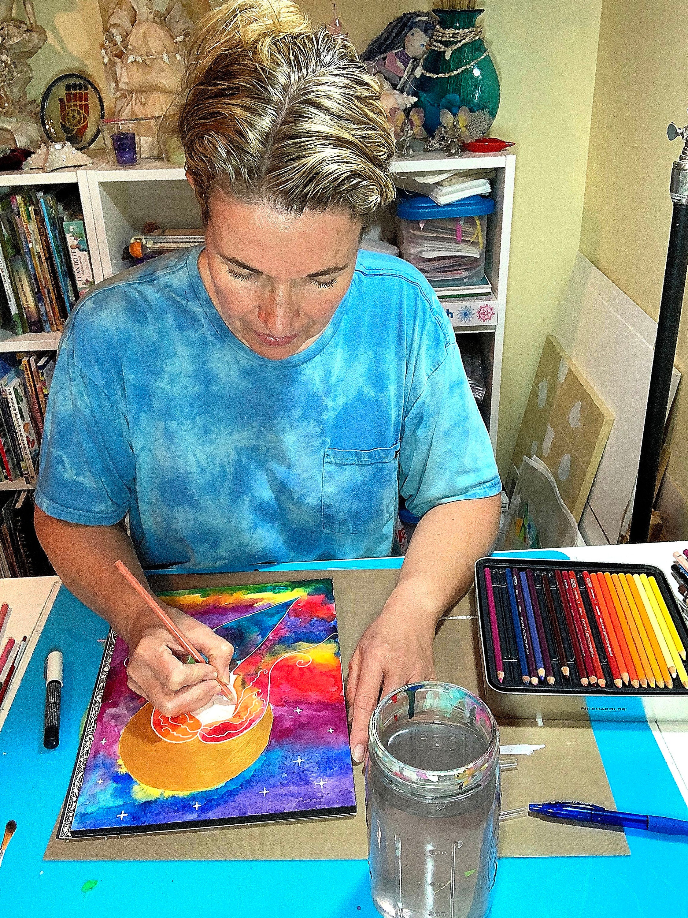 オリジナル天使の水彩画：カラフルなホームデコレーション、9 x 12