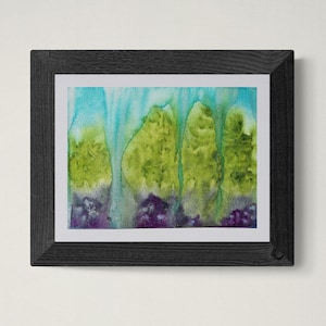 Abstract Watercolor Painting: Calming Greens & Blues, 9x12 Original Art