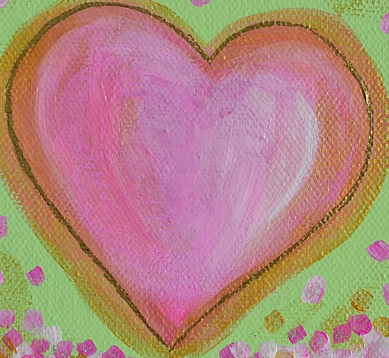 Pink Heart Painting on 4x4 Inch Canvas Original Modern Whimsical Love
