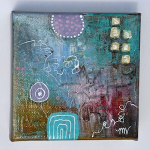Arte mural abstracto original: minipintura sobre lienzo, ideal para colocar en estanterías de casas u oficinas modernas.