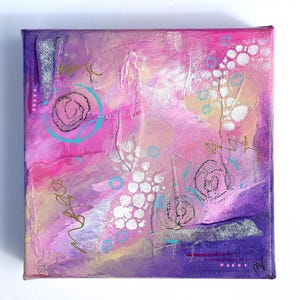 Original Abstract Painting: Pink Purple Art on 5x5 Canvas