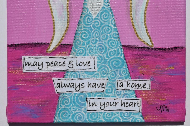 Whimsical Angel Painting, 4x6 Acrylic on Canvas Panel, Christian Gift