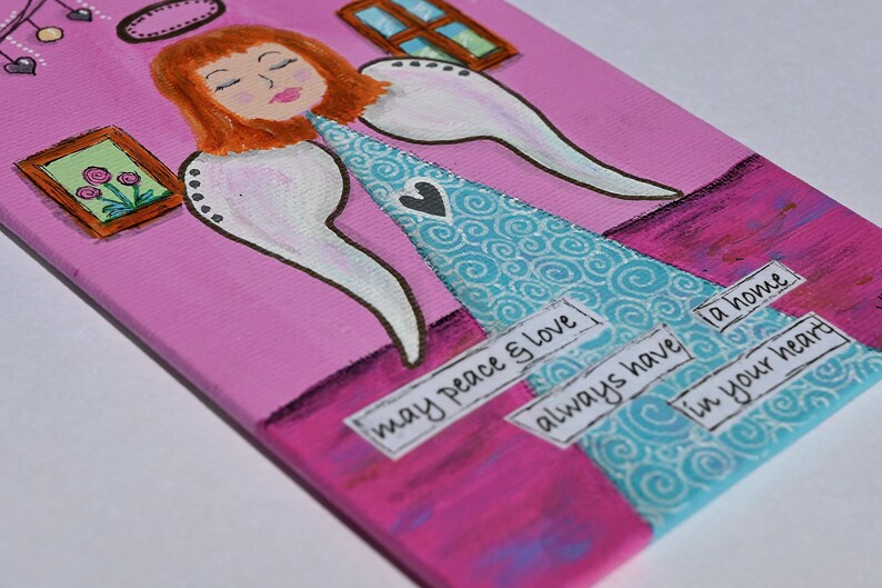 Whimsical Angel Painting, 4x6 Acrylic on Canvas Panel, Christian Gift