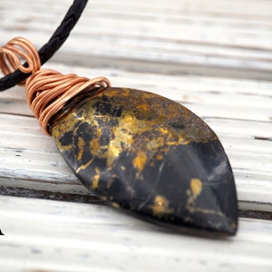 Apache Gold freeform pendants w/ copper wirewrap (PE0010) Unique jewelry/Vintage jewelry/Gemstone pendants