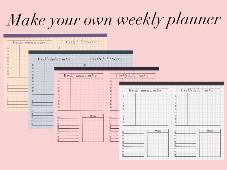 4 Simple weekly habit tracker templates l gird weekly planner | Etsy