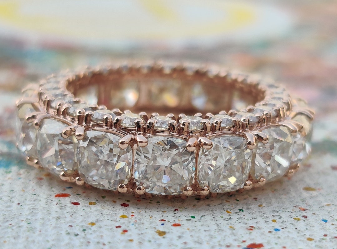 Full Eternity Band Moissanite Engagement Ring, 10KT Gold Wedding Band