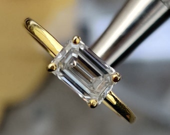 Bezel Set Moissanite Ring | 1.00CT Colorless Emerald Solitaire Diamond Ring | White Gold Wedding Rings For Women | Anniversary Rings For Her