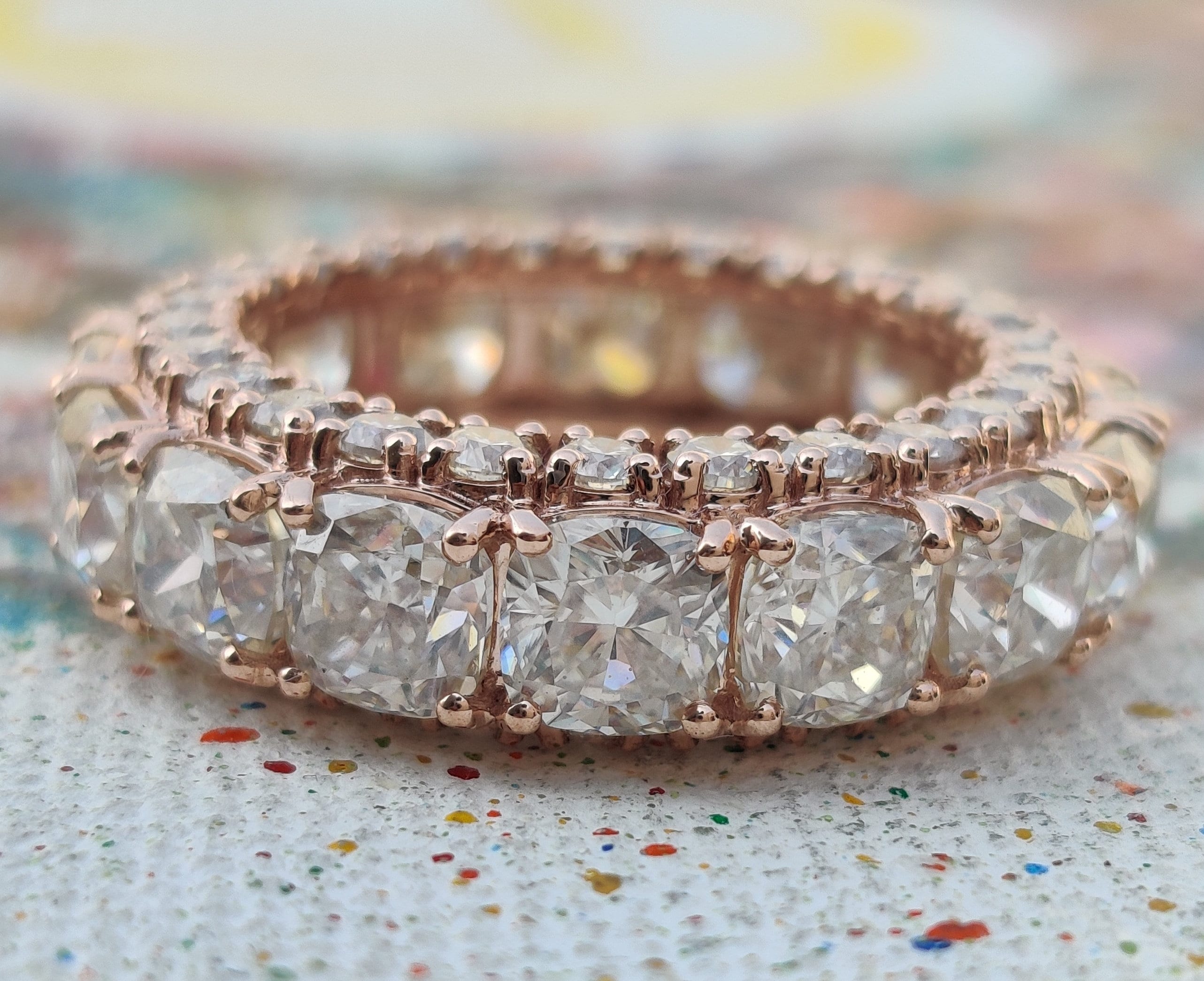Full Eternity Band Moissanite Engagement Ring 10KT Gold Etsy