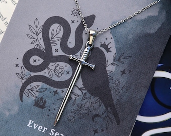 Collar con colgante de espada Bookish Ever King: joyería de fantasía de acero inoxidable