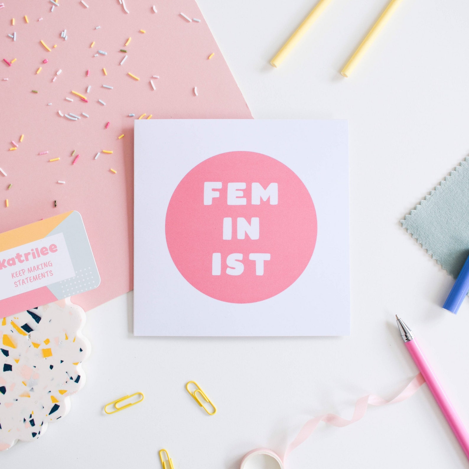 Feminist Print Greetings Card Pink and White Graphic Birthday - Etsy UK