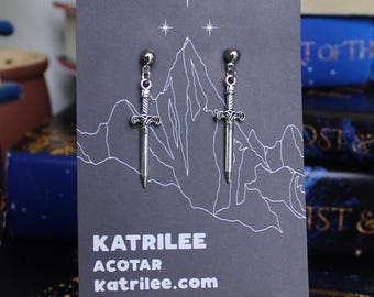 Officially Licenced ACOTAR Nesta Valkyrie Sword Earring , Surgical Steel, Book Series, Bookish Gifts, A Court of Silver Flames Fantasy Merch