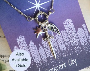 Officially Licenced Crescent City Starborn Charm Necklace, Bryce Quinlan, Gold and Silver, Fantasy Books, Bookish merch, Reader Gift