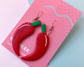 Red Large Chilli Pepper Spicy Earrings, Statement Earrings, Polymer Clay, Spicy Romance Bookish Reader, Smutty Books, Bookish Gifts